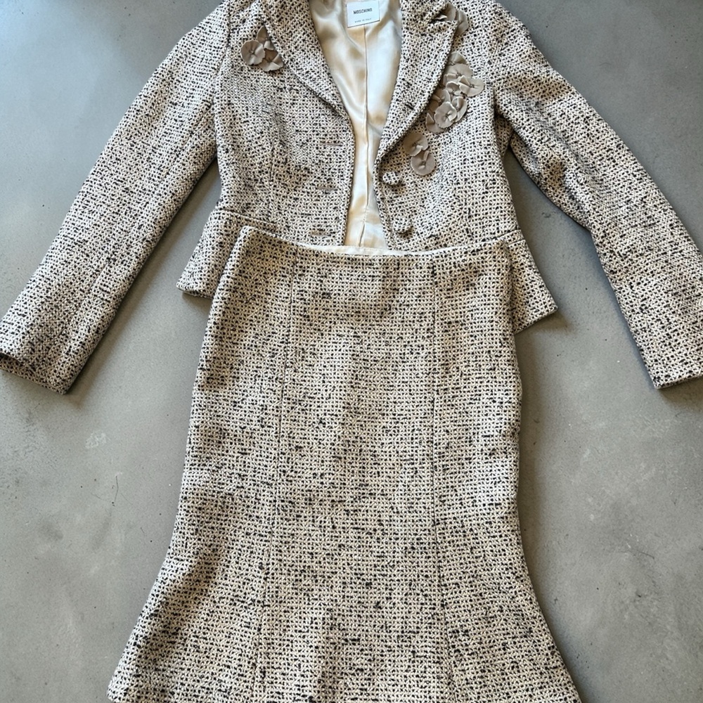 Moschino Cream and Beige Lined Garment with Branded Tag